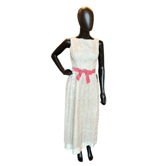 Vintage 60s Cream Cotton Lace Sheath Dress - Picture 1 of 6
